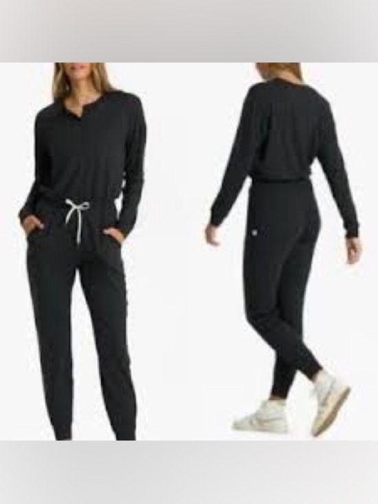 Pants - VUORI Lux black Hunley Long Sleeve Slouchy Jersey Knit Lounge Wear jumpsuit